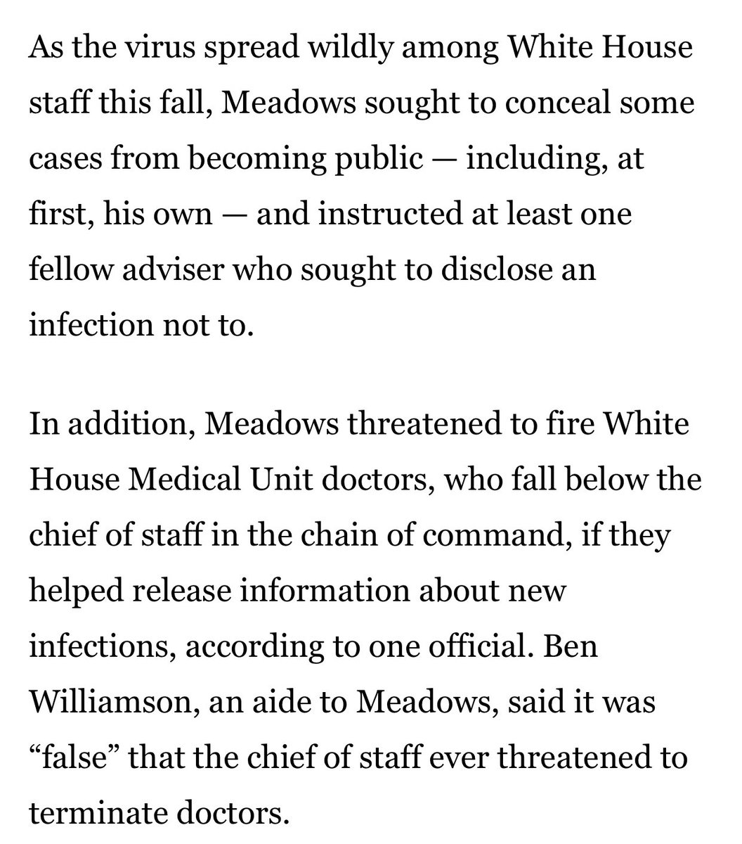 AshleyRParker's tweet image. Mark Meadows tried to conceal coronavirus cases in the White House, and threatened to fire the military doctors who helped release information about new cases. washingtonpost.com/graphics/2020/…
