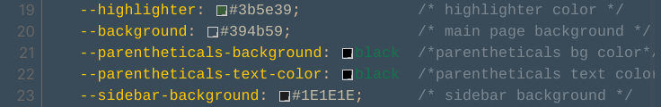 jaredgosnell's tweet photo. @RoamResearch Thanks!  If I use a css dark theme how would I call this variable to set it to have a text/background color?  Tried this, no luck.  Thanks again! https://t.co/cwkV7oOwYk