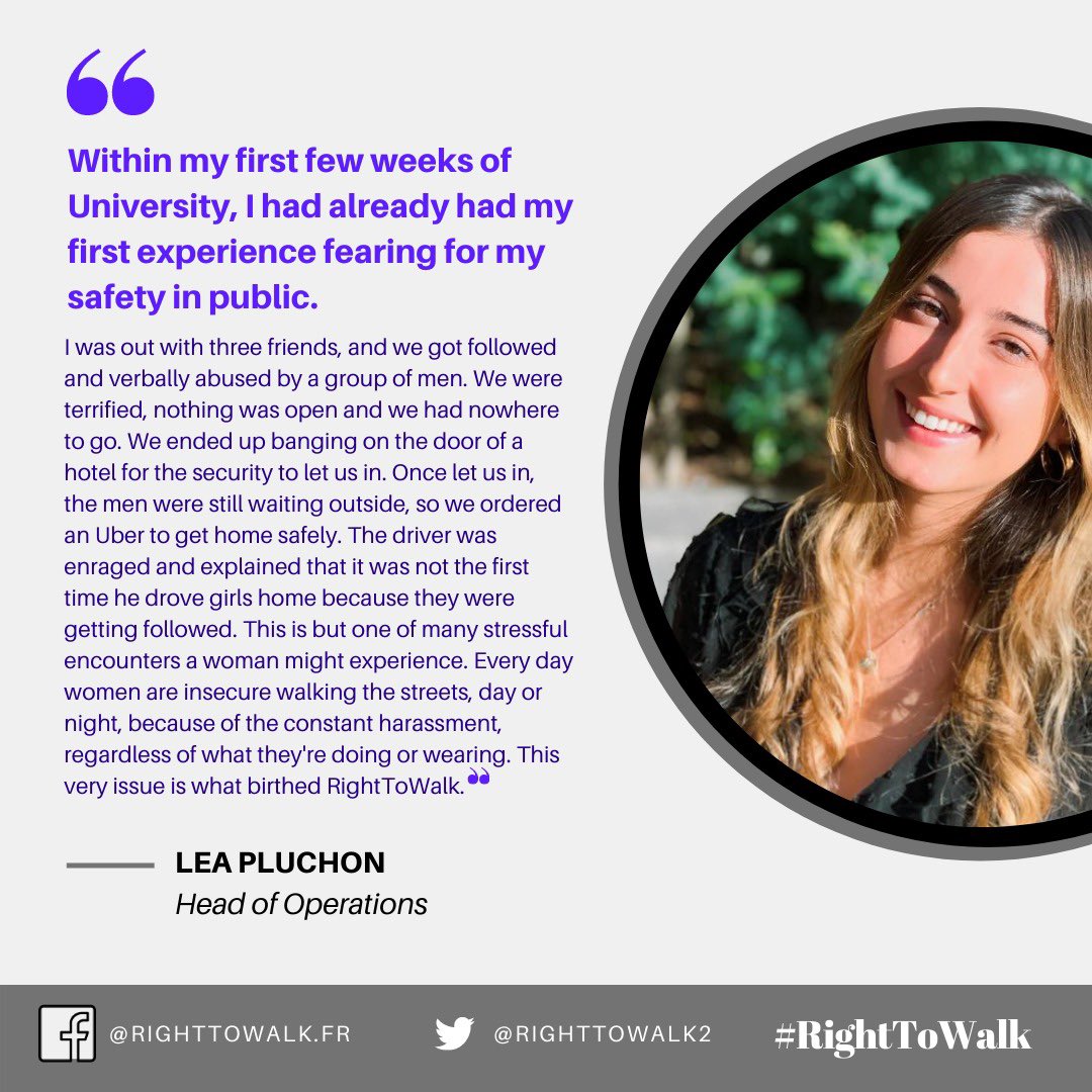 RightToWalk2's tweet image. Meet the last member of our team🤩
Lea Pluchon our Head of Operations!
Check out our other social medias and feel free to support us there too! FB and Instagram: righttowalk.fr 
#RIGHTTOWALK
#violanceauxfemmes #violencesconjugales #NousToutes #metoo #equality