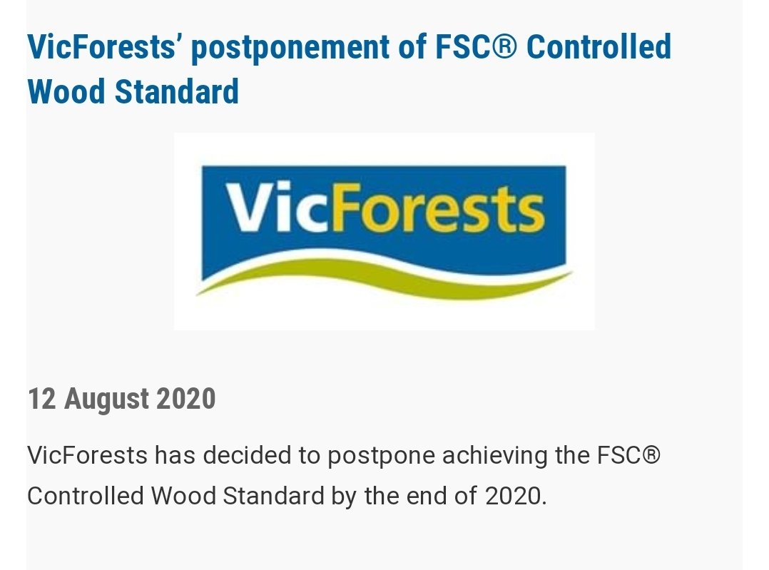 August 2020 #1VicForests 'postpones' effort to achieve Forest Stewardship Council (FSC) accreditation. Which is like loudly rejecting an invitation to a party you were never going to be invited to. See October.
