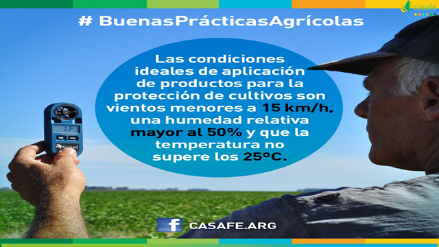 #CondicionesAmbientales medibles. Con una estación meteorológica local o de mano. Con #Temperaturas no mayores a 25ºC, #Viento menores a 15 km/h, y en dirección de la zona sensible al campo (las #GotasNoTienenMotor que las movilice contra el viento) #HumedadRelativa mayor a 50%