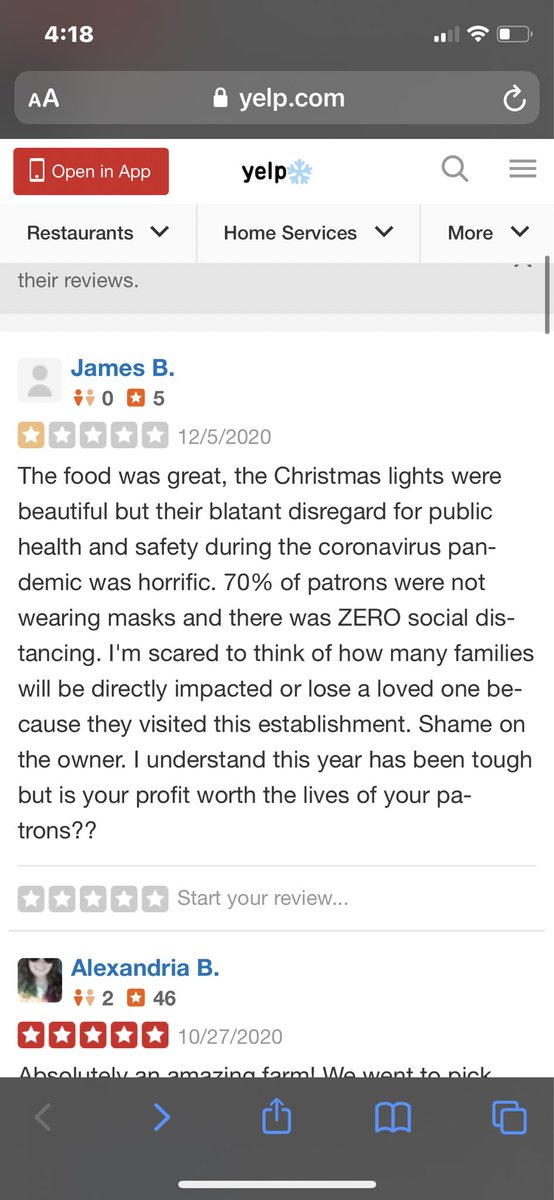 Look at this Mask-Wearing Mary, an idiot. This Yelp review is for one of the ONLY places where you can still bring family to celebrate Christmas Tradition.If you’re a scared coward who is duped by everything a corrupt and dishonest media tell you, then stay the hell home.