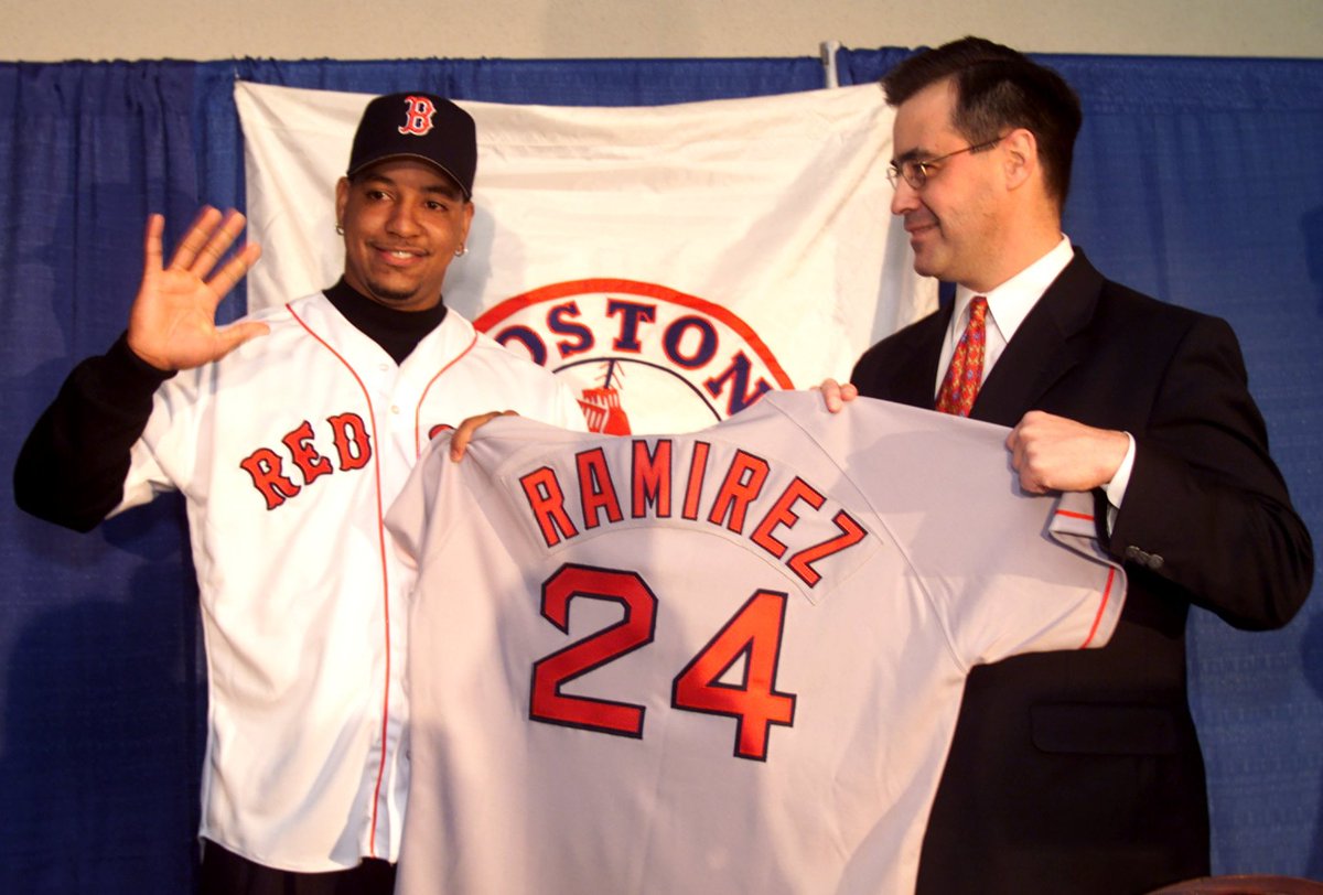 Section10Pod's tweet photo. 20 years ago today Manny Ramirez signed an 8-year/$160M deal with the Red Sox. In those 8 years he hit .312 with 274 homers, 868 RBI and a .999 OPS. He made the All-Star team every season he was in Boston. He was definitely good. https://t.co/U741PlpE5P