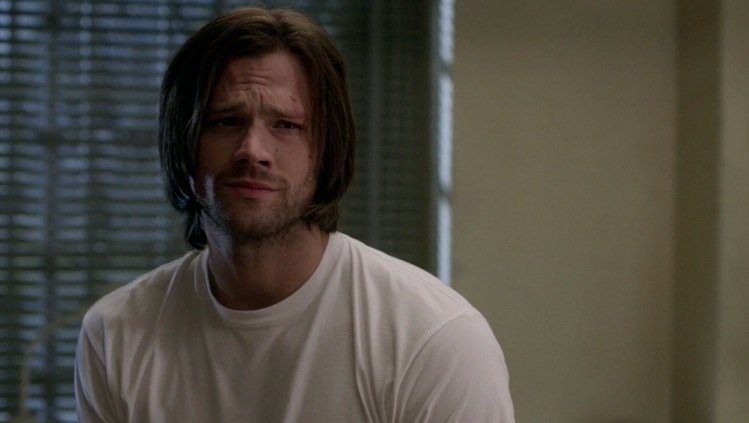 IX. - PART 2:as seen here, sam is utterly exhausted. he can't sleep, he's hearing voices, and is being tormented. jared doesn't make this over-the-top, instead showing sam suffering quietly (like he always has), and he shows the pain through his face and his gestures.