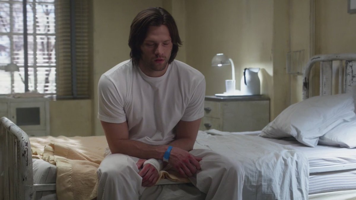 IX. - PART 2:as seen here, sam is utterly exhausted. he can't sleep, he's hearing voices, and is being tormented. jared doesn't make this over-the-top, instead showing sam suffering quietly (like he always has), and he shows the pain through his face and his gestures.