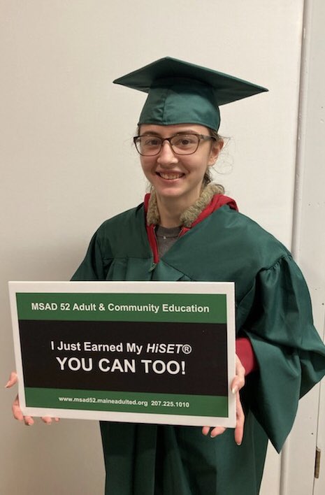 MSAD_52AdultEd's tweet photo. Our newest HiSET completer Raimi- 2 months of studying and College Ready scores across the board! Congratulations Raimi! #YourNextStep https://t.co/eVqN3u4cmv