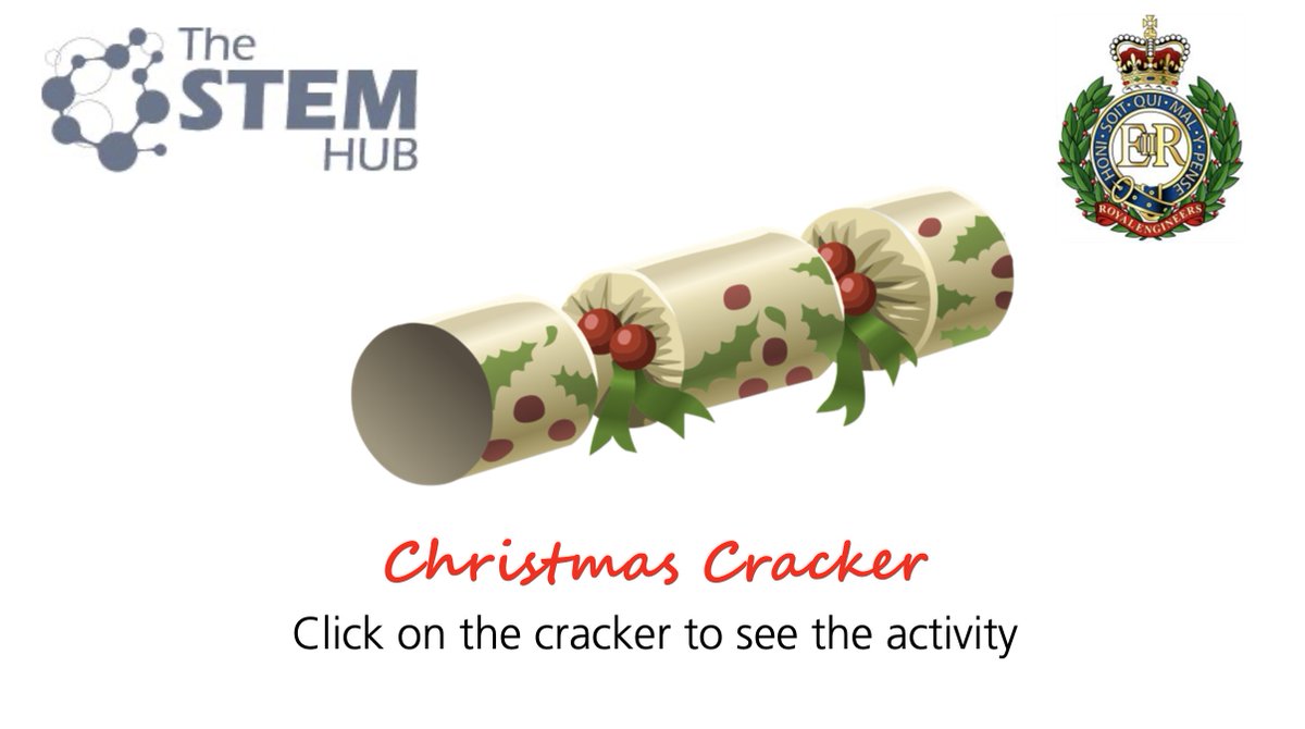 STEMHUB_SE's tweet photo. Day 19 of #STEMSurprise with @Proud_Sappers
 
Watch the #Christmas #Cracker

To take part visit: https://t.co/ov1hRu06Hj

#STEM #Army #Parents #Advent #Homelearninguk #Teachers #Fun #Family #Homelearning #Engineering https://t.co/TDsKGnMfFg