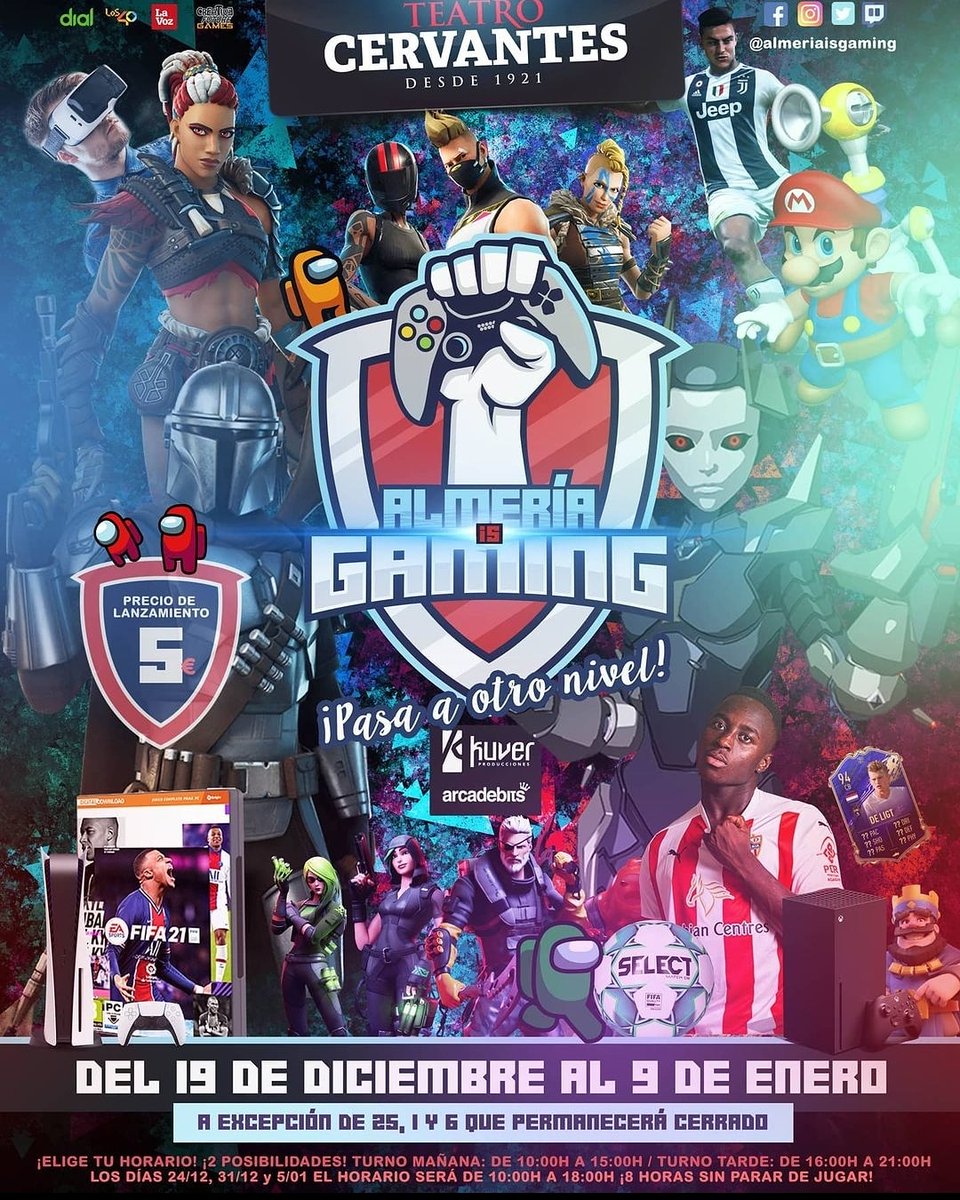 Ya estamos open  en Almería is Gaming!! PS5, Xbox X series X, N.Switch, VR, simuladores de conducción🏎️, zona deportiva con FIFA 21, Cyberpunk, WD.Legion...máquinas Arcade🕹️!! Vente y disfruta de una XPO de videojuegos con torneos Amateur y muchas más sorpresas....
