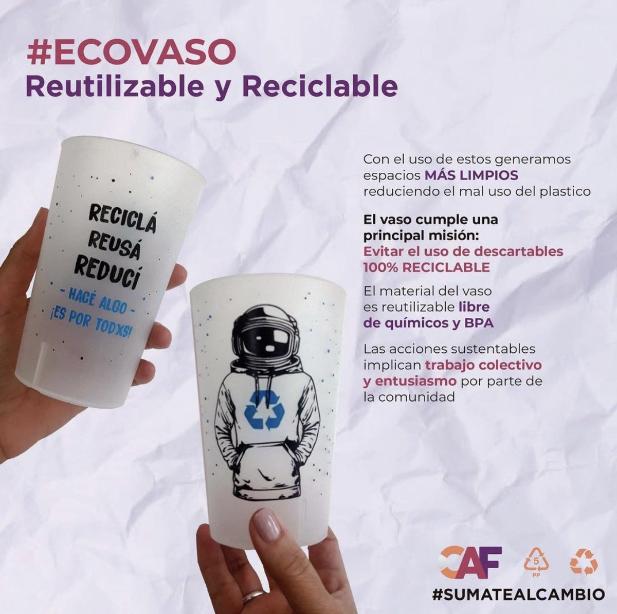 PlanetCareth's tweet photo. Hoy les queremos informar sobre CAF, una organización que se dedica a realizar productos para eventos, entre ellos, se destacan los vasos reutilizables ecológicos para que se utilicen en eventos masivos y así, ¡desterrar el consumo de plásticos de un sólo uso! https://t.co/1c1PnDFKY5