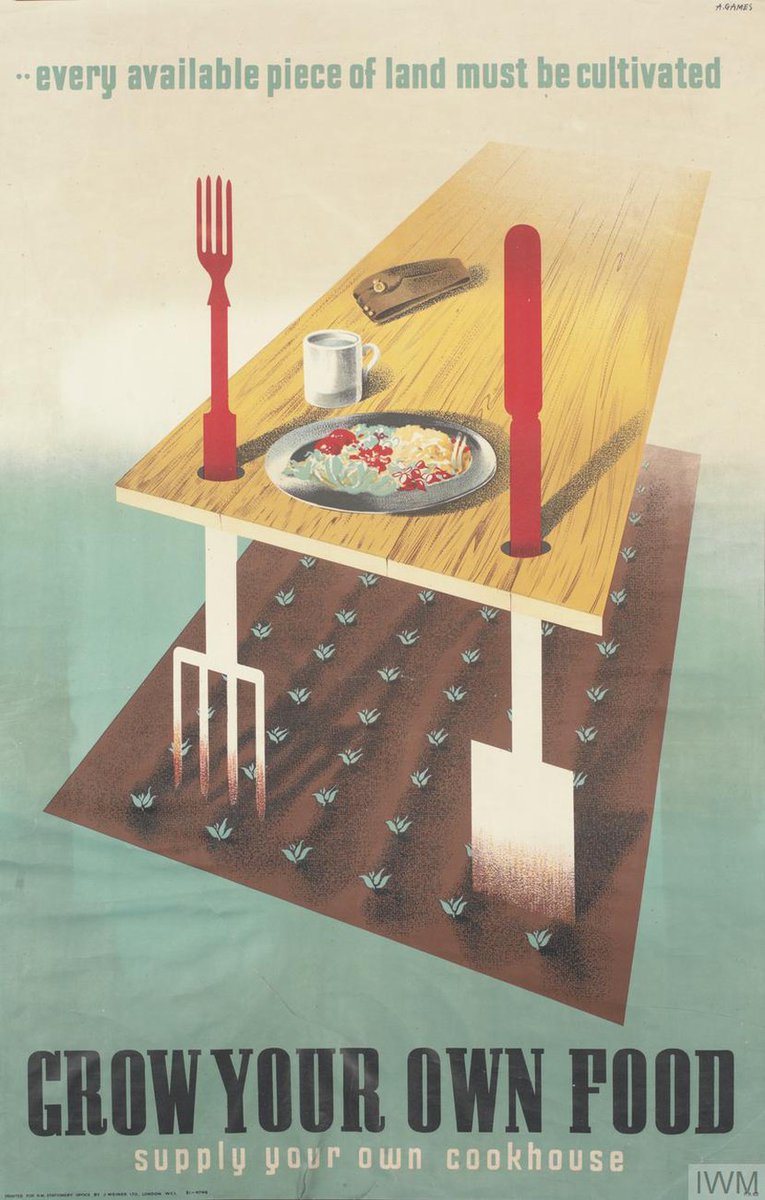 RealTimeWWII's tweet photo. Britain still faces serious shortages of imported food, with supplies from Europe totally cut off &amp; Atlantic shipping threatened. UK governments urges "grow your own food" on newly ploughed gardens, fields &amp; parks. https://t.co/eQbmUQJ4E0