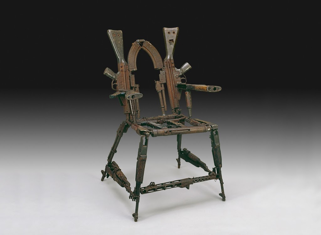 98. Throne of WeaponsThis chair was made in 2001, from weapons used in Mozambique's civil warIt was part of a peace project to reduce the amount of guns in the countryMore than 600,000 weapons have been relinquished