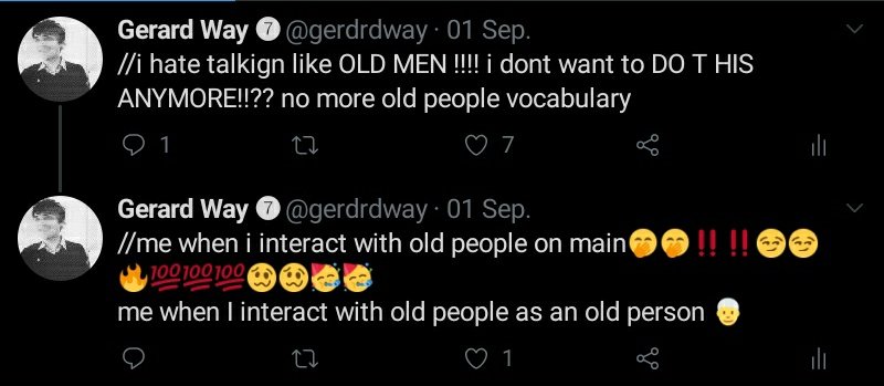 thread of tweets from my gerard parody account because it got s worded forever ago and I want to save these