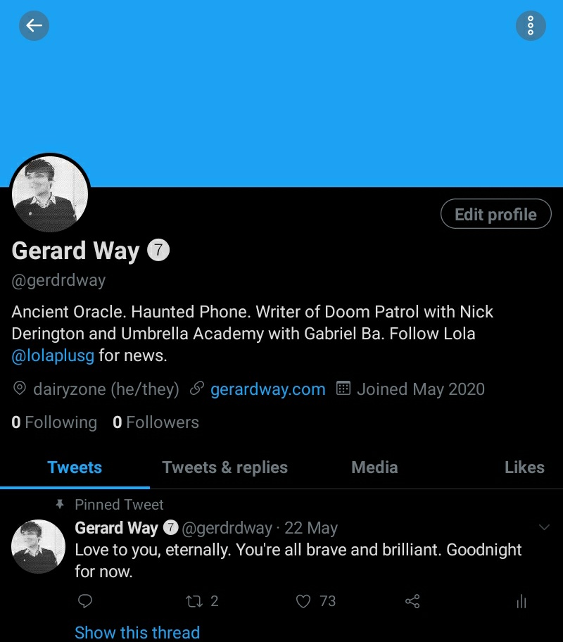 thread of tweets from my gerard parody account because it got s worded forever ago and I want to save these