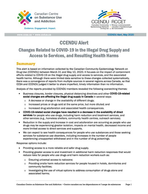 COVID-19 disrupted drug supply chains. The United Nations Office on Drugs and Crime saw it. The Canadian Community Epidemiology Network on Drug Use saw it. Dr.  @EHyshka saw it (which is basically the most important thing to know). https://twitter.com/ehyshka/status/1265379067345334272?s=20