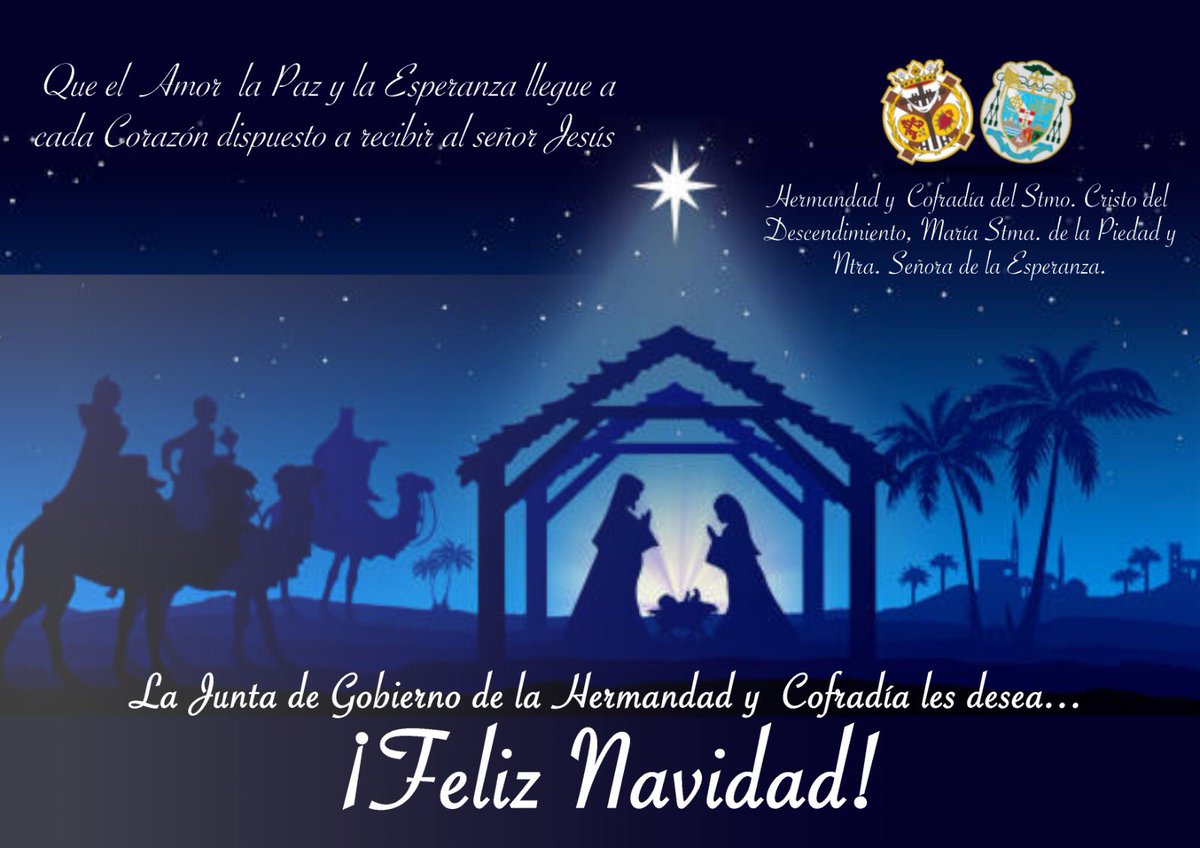 FELICITACIÓN DE NAVIDAD | 

La Junta de Gobierno de la Hermandad y Cofradia del Stmo. Cristo del Descendimiento, María Stma. De la Piedad y Nuestra Señora de la Esperanza les desea...

🔔🔔🔔”Feliz Navidad ”🔔🔔🔔

#Descendimiento #Piedad #Esperanza