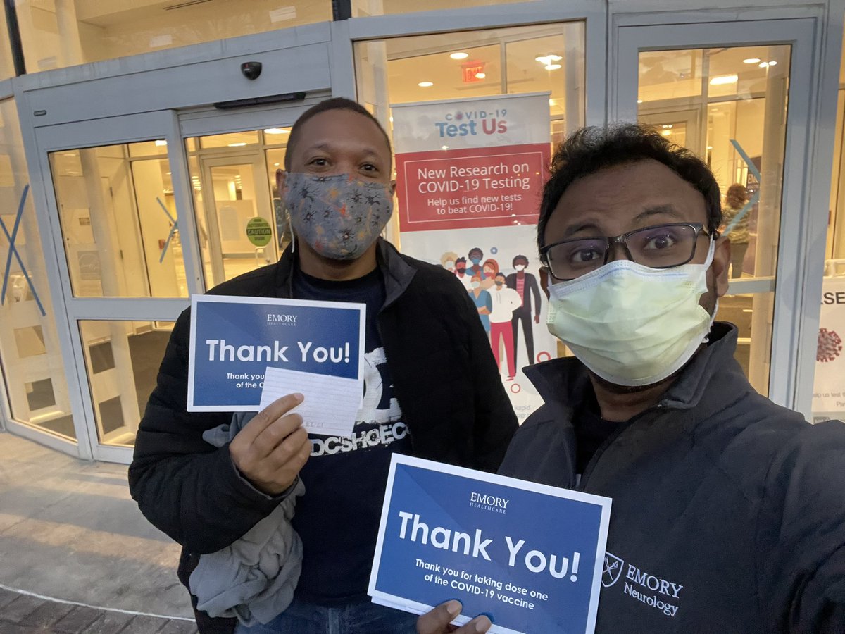 DineshJillella's tweet photo. Thank you for making this happen @emoryhealthcare. COVID vaccinated  along with my senior resident @DrBlue_JT today. https://t.co/qtJmVBVEmk