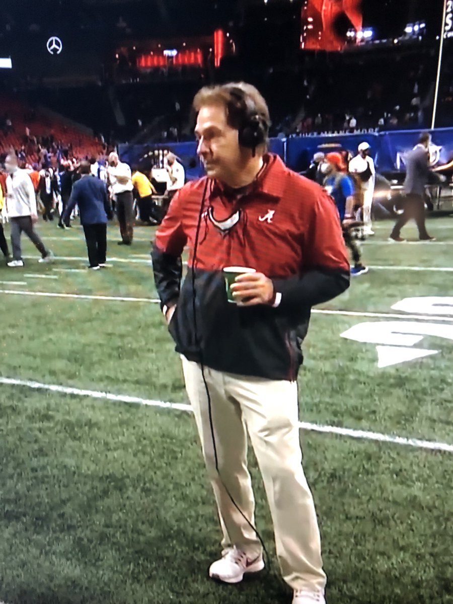 ALostrich's tweet photo. Saban standing there like your mom watching you open presents on Christmas morning https://t.co/b1oF7KqVdA