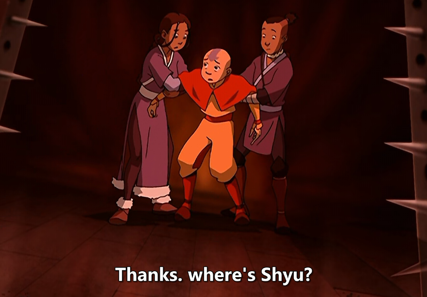 Shyu? SHYU'S DEAD.Just kidding, he appears in the sequel comics as the new chief Fire Sage so he was only imprisoned for this lol