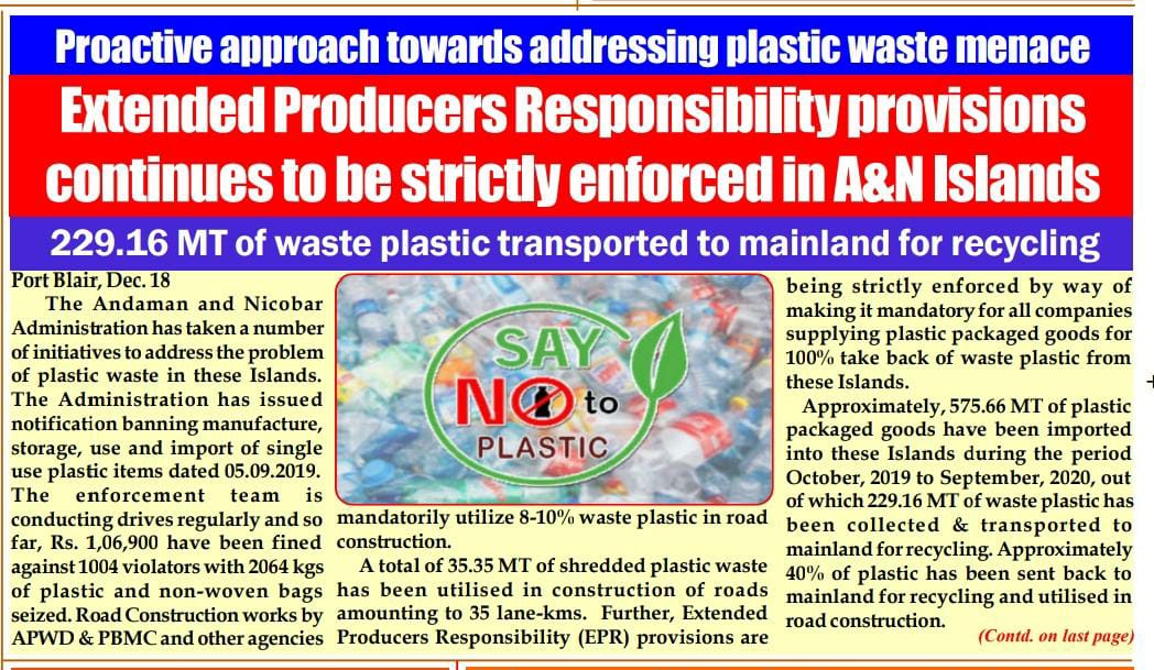 Swachhandaman's tweet photo. More than 200 MT of plastic processed! The Andaman and Nicobar administration's decision to implement EPR is already showing results. https://t.co/GQlwGshh0K