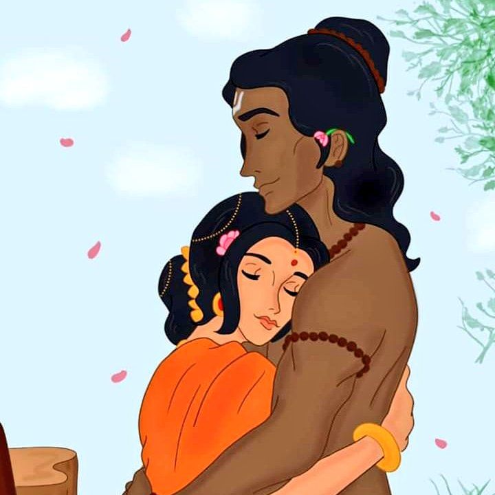 Shree Ram - for whose sake did I build this over ocean? Maa Sita : Overwhelmed with love, sees in the eyes of prabhu Shree Ram with love and affection telling through her large eyes only -for me only, my love. Her eyes were shining like the pearls.