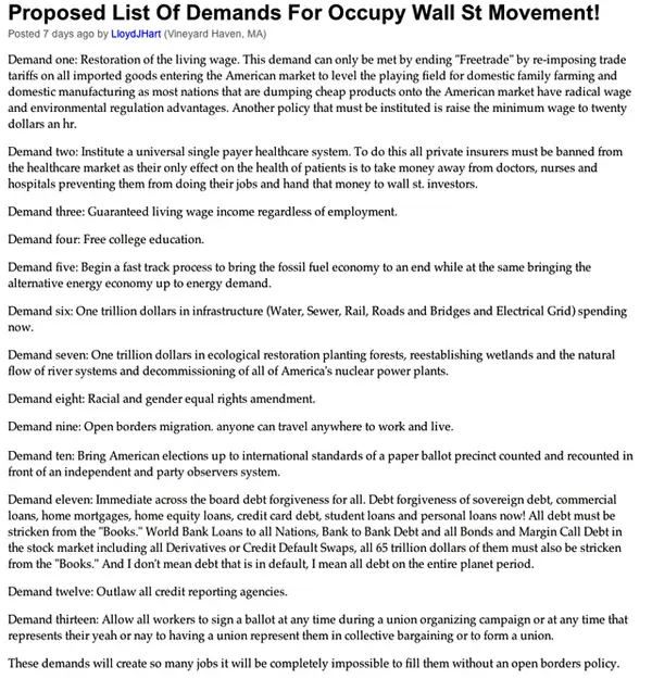 These demands seem lame and centrist! Demand an end to capitalism and to have a dictatorship of the proleteriat