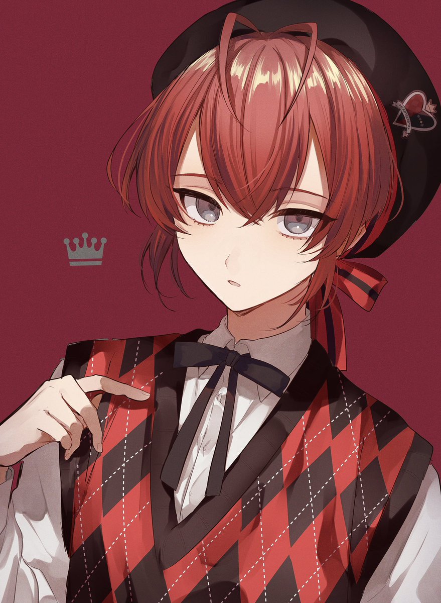 1boy male focus solo red hair hat shirt argyle  illustration images