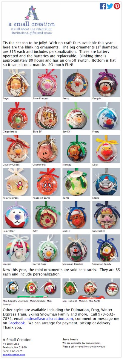 ASmallCreation's tweet photo. And a happy ho ho ho to you.  Blinking ornaments are on sale.  Large are $10 each; Small are $5 each, includes personalization.  We accept Venmo.  Message, comment or call.  Pick-up in Peabody. https://t.co/4bufOgqRF8