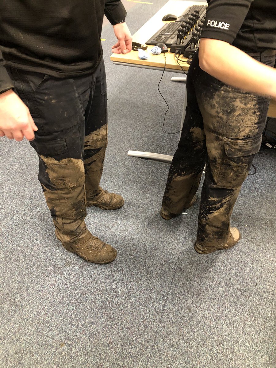 You know you’ve had a good shift when you go home like this after detaining a male who decided to run through the muddiest field on my patch! One uninsured unlicensed male off the road. #immediateresponse