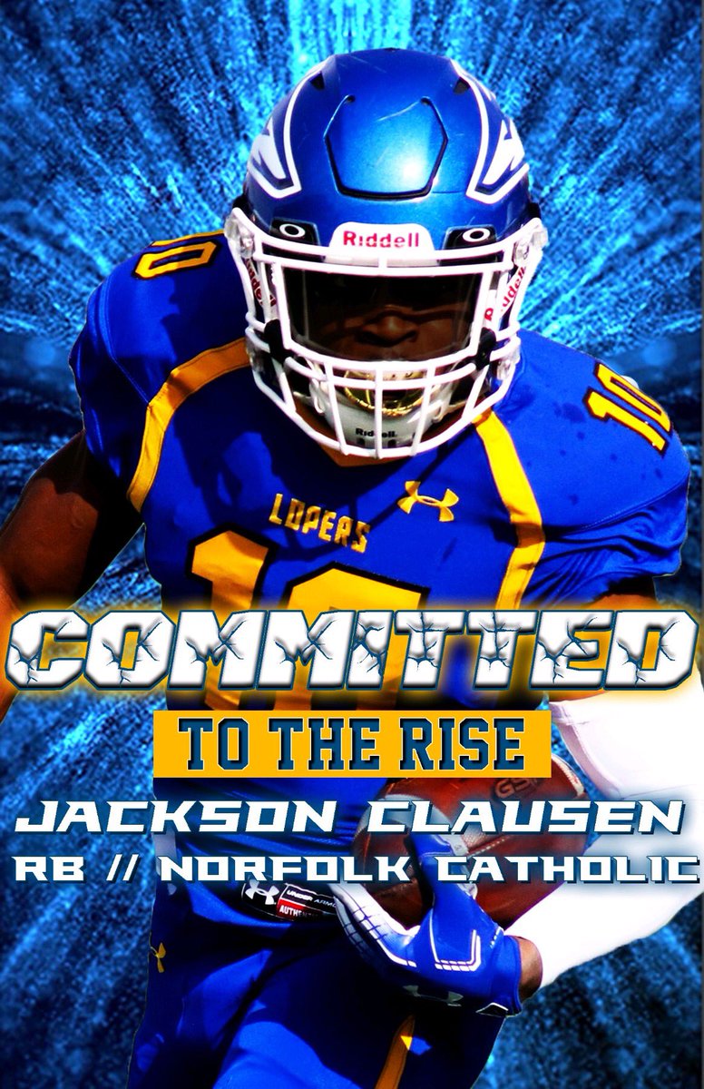 JacksonClausen's tweet photo. I would like to announce that I have committed to the University of Nebraska-Kearney to play football and run track. Thank you @CoachJoshLynn and Coach Blackwood for this opportunity! Also thank you to my family and my Coaches for their support! #TheRise https://t.co/razFNZ1qRH