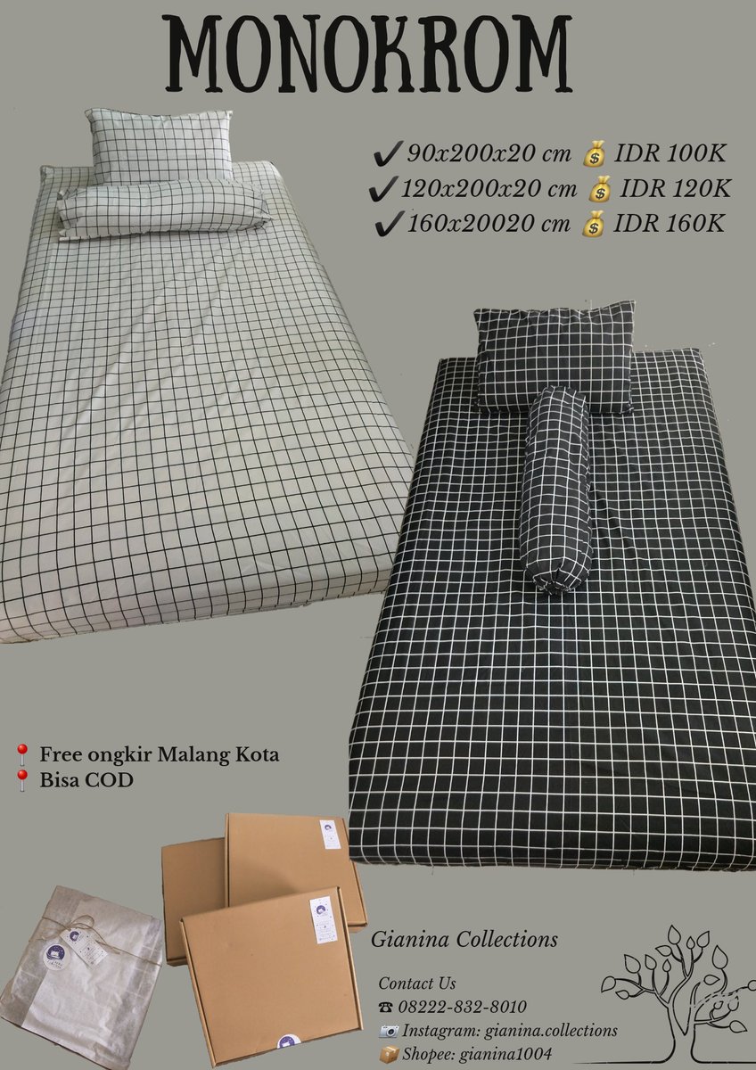 Gianina1004's tweet photo. 🎁Sprei Monokrom buat dekor kamar estetik kamu
Uk. 90x200💰100k
Uk. 120x200💰120k
Uk. 160x200💰160k
🎊 Promo Free masker monokrom

Contact Us:
📞 08222-832-8010
📱 081357877144
📦 Instagram: Gianina.collections
📍 Lowokwaru, Malang

Makasih min @infomalang
#pasarmingguinfomalang https://t.co/48SLHf80Ac