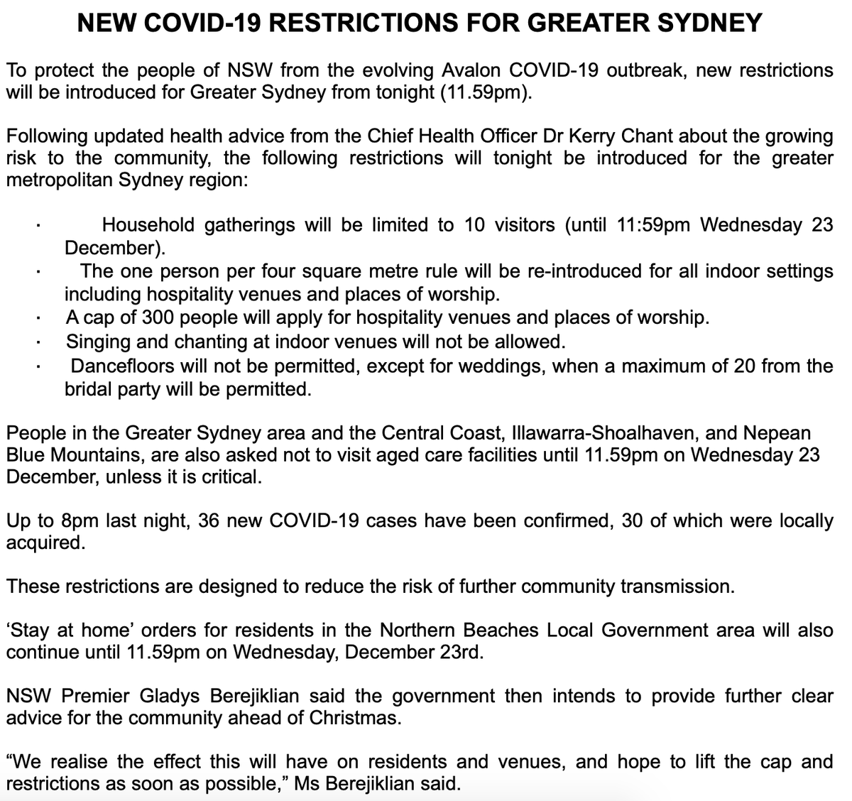 JoshButler's tweet photo. the full advisory from NSW Health on the new rules in Greater Sydney - on household visitors, dancing, singing, hospitality capacity limits #auspol

https://t.co/7GnoAZbGUH https://t.co/lvLC0oc11K