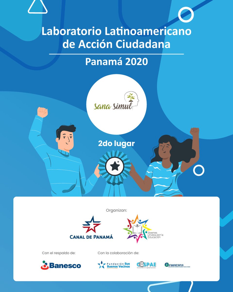 JovenesUxLaE's tweet photo. Día histórico, hoy #GanóPanamá🇵🇦 Los 15 proyectos del #LLAC20, versión 1.0, se presentaron, ante un jurado de alto calibre 🔝

Reconocemos con mucho entusiasmo a los ganadores 👏
1er lugar #AMBIA
2do lugar #SanaSimul
3er lugar #PlantaTuMente
4to lugar #Communitas 
5to lugar #Soda https://t.co/YSLddfZ7dK