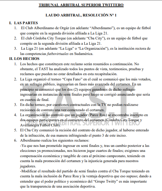 LaLiga21Of's tweet photo. ¡FALLÓ EL TAST!

El Tribunal Arbitral Superior Twittero se expeló sobre el caso Alberdinamo - CBA City Torque.

En los próximos minutos anunciaremos la fecha de la final de la #CopaFano. https://t.co/qgLLhtOEgN
