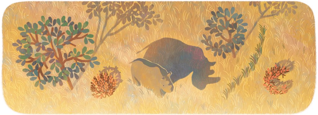 GoogleDoodles's tweet photo. Today's #GoogleDoodle remembers the last surviving male northern white rhinoceros—Sudan—who was known as an affectionate "gentle giant" 🦏

A cherished symbol of ongoing conservation efforts, Sudan reminds the 🌍 about the dangers of species extinction → https://t.co/Ez2zSpghcr https://t.co/cr3EmJTJQw