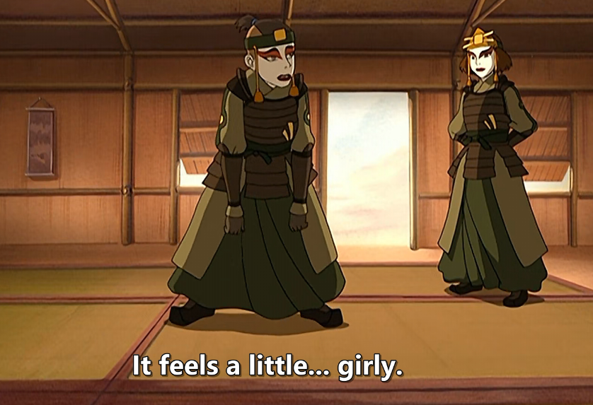 Avatar Extras say "Boys wearing dresses is scientifically proven to be funny. Even the Avatar thinks so."This is not true. There is nothing inherently funny about this except Sokka's awkward clownery.