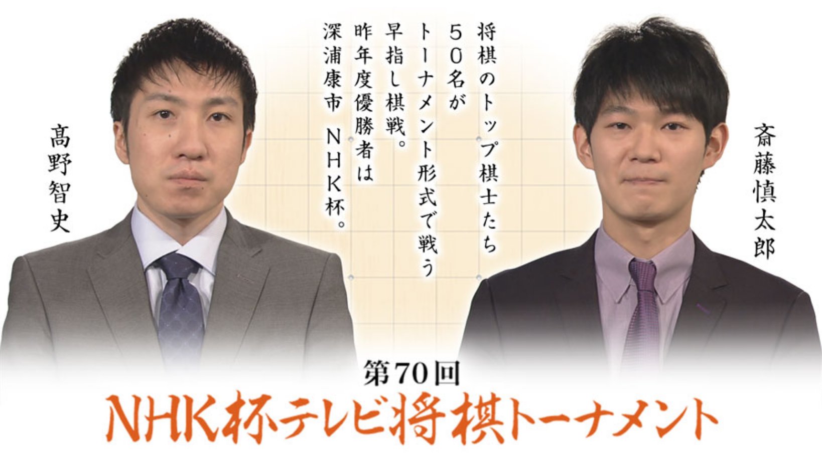 日本将棋猫 第70回 Nhk杯 将棋トーナメント 3回戦第3局 斎藤慎太郎 八段vs 高野智史 五段 高野五段投了 127手まで斎藤八段の勝利で準々決勝進出です 準々決勝での対戦相手は 羽生善治 九段となります 将棋 Nhk Eテレ