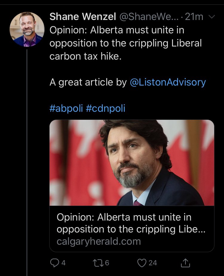 Guess who else is pushing the anti-Ctax propaganda peice?It’s staunch Conservative  #UCP supporter, millionaire Shane Wenzel! #FollowTheMoney #abpoli  #cdnpoli  #BoycottUCPdonors