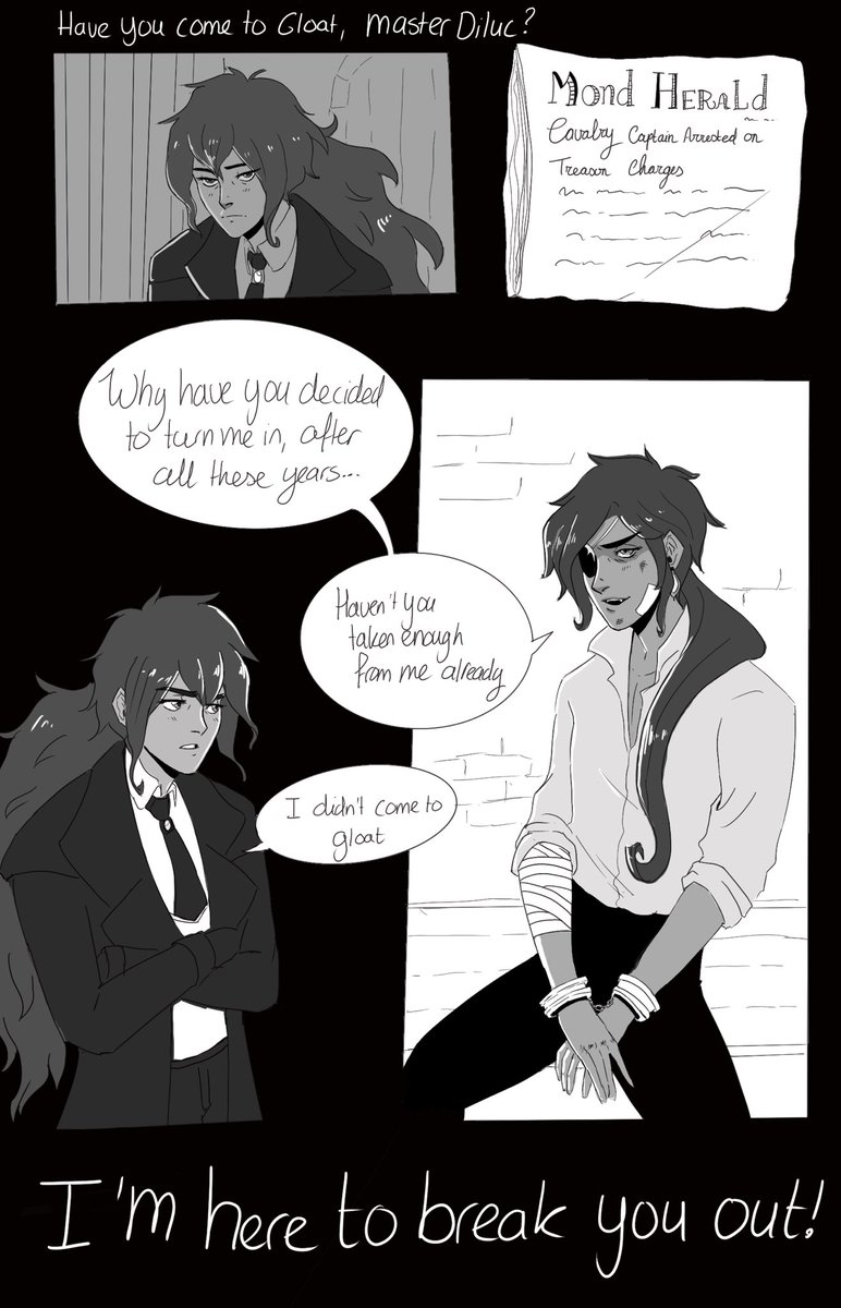 What if for some reason word got out that Kaeya was sent to Mondstadt as a spy? And Diluc decided to break them out? Or my shameful attempt to feed myself with kaeluc on the run shenanigans #Kaeluc #genshinimpact #Kaeya #Diluc #genshinimpactspoilers 