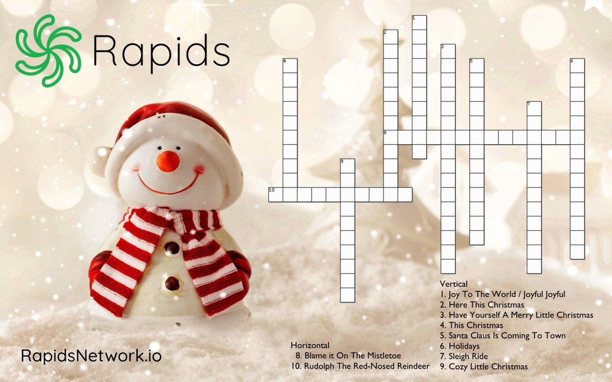 RapidsOutreach's tweet photo. #HappyHolidays ❄️ from @RapidsOutreach

We will be gifting some $RPD to one or more people that fill in the Crossword with the correct artist that sung these songs

❄️Reply with screenshot or answers
❄️Follow @RapidsRPD @RapidsOutreach
❄️Hashtag #RapidsNetwork

⏲ Ends in 24 hrs https://t.co/WvdCIkqPjf