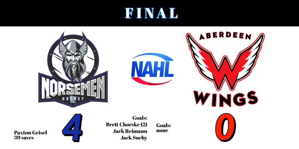 St. Cloud Norsemen snap the 15-game win streak by Aberdeen Wings with a shutout victory! stcloudnorsemen.com/stats/game-cen…  #NAHL