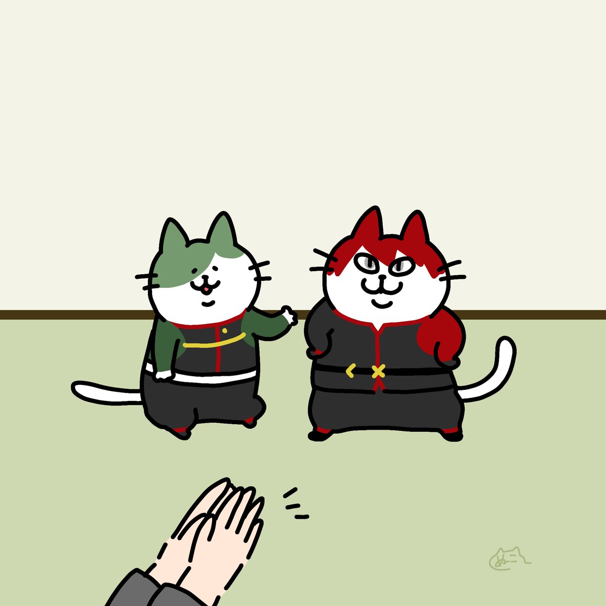 「4周年をアピールしに来た猫大包平と付き添いの猫鶯丸 」|ぬこまる(春眠)のイラスト