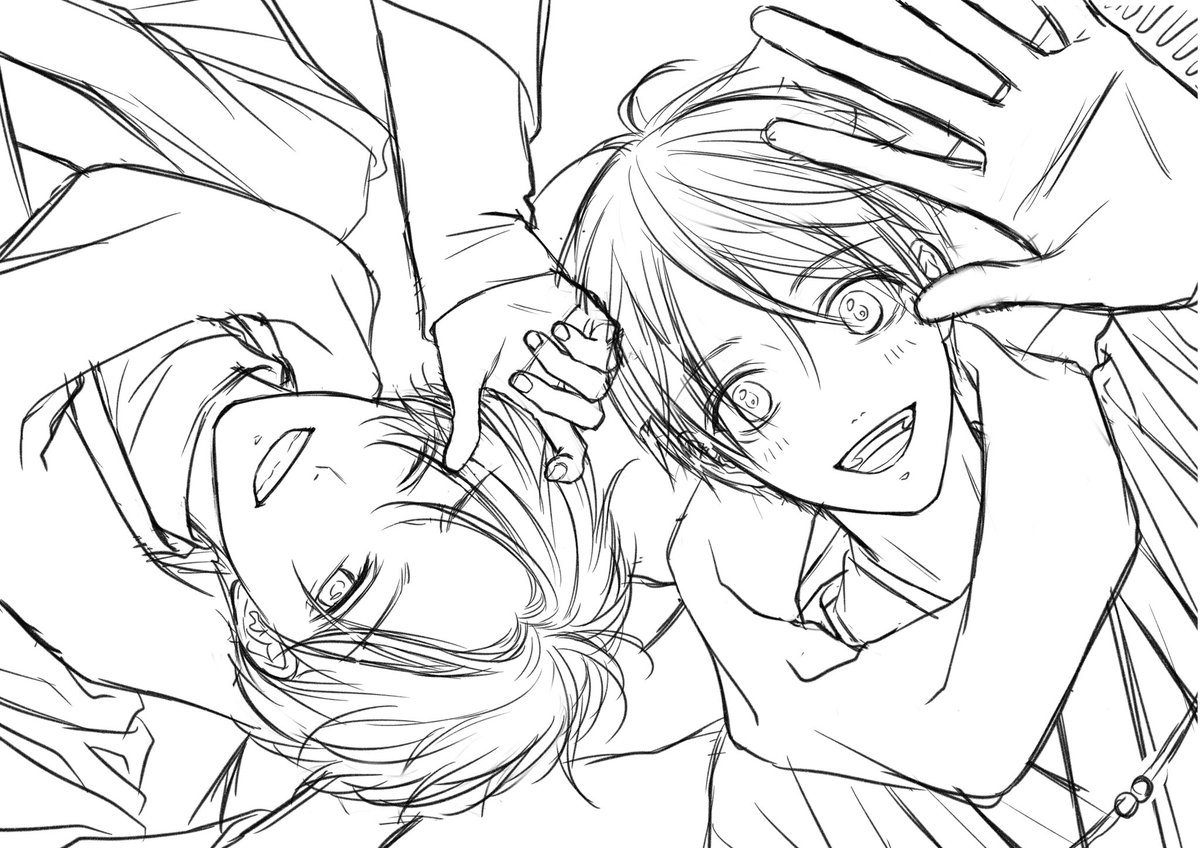 年賀状、ちゃんとした下絵はこんな感じになります✨
慧にメガネをかけさせるか悩んでますが、ご要望があればかけさせようと思いますがいかがでしょうか…?👓 https://t.co/vY5dgWNs7L 