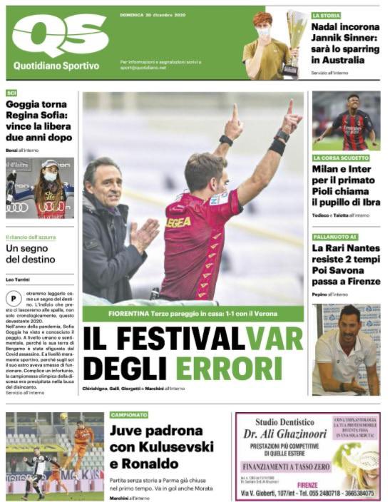 cauchevar's tweet photo. En Italie 🇮🇹, le Quotidiano Sportivo en a un peu marre du festival d’erreurs avec la VAR...

#VAR🤡 https://t.co/VcBxhreRe5