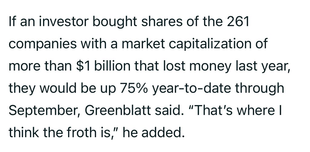 11/ What’s most fascinating to me about the whole game is that it’s the *loss* making companies that’s getting their shares touch the moon.Why? https://www.barrons.com/articles/what-investors-need-to-know-todays-market-values-according-to-joel-greenblatt-51604574001