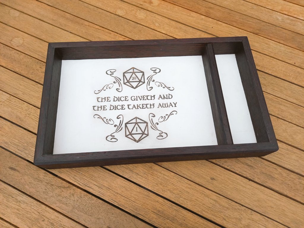 WoodgrainGaming's tweet photo. A custom order 🖤

The dice giveth and the dice taketh away

#dndshop #dnd #dungeonsanddragons #dicetray https://t.co/6MIBMLcPtl