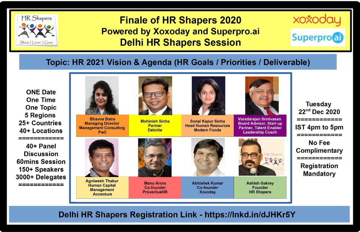 HR2021 - Vision & Agenda by #HRShapers, an interactive panel discussion

Looking forward to an enriching experience and conversations with an esteemed panel of Industry experts!

Join us on 22 December 2020- IST - 4:00 PM to 5:00 PM
zcu.io/54i1

#ExperienceLearning