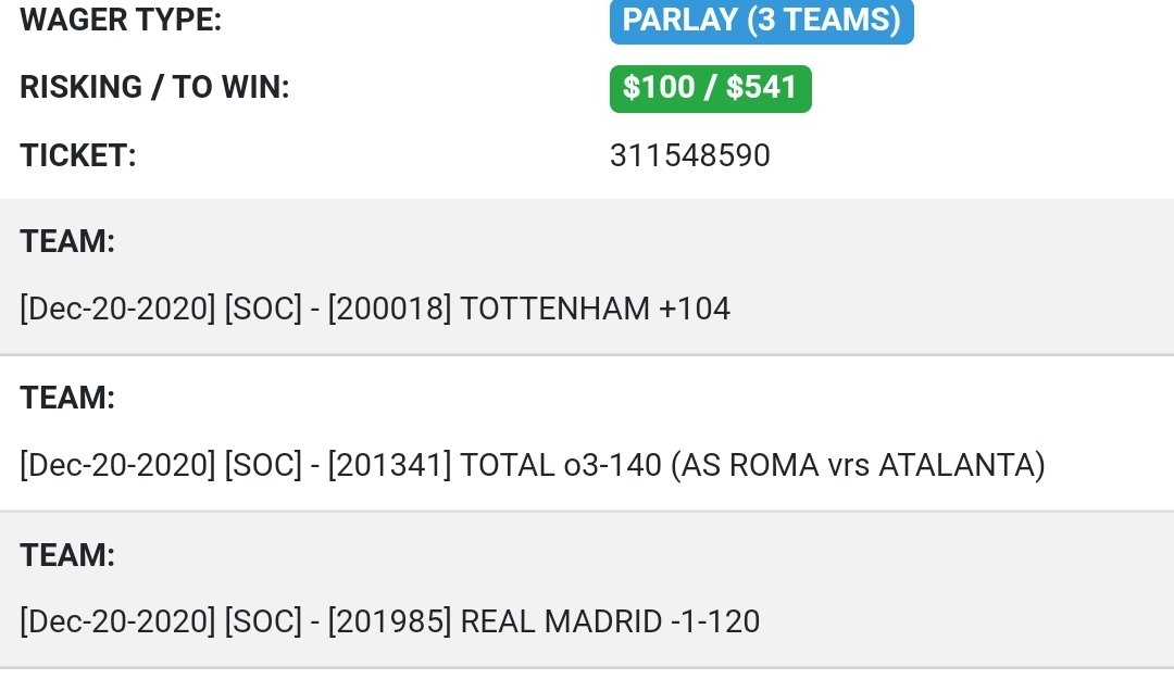 Sharp_Stacks's tweet image. Sunday morning soccer! Stuck to #NCAAF today. Let's get some wins! #gamblingtwitter #picks #bets #parlays #football #Futbol #soccer #footy #over #Tottenham #Atalanta #roma #RealMadrid