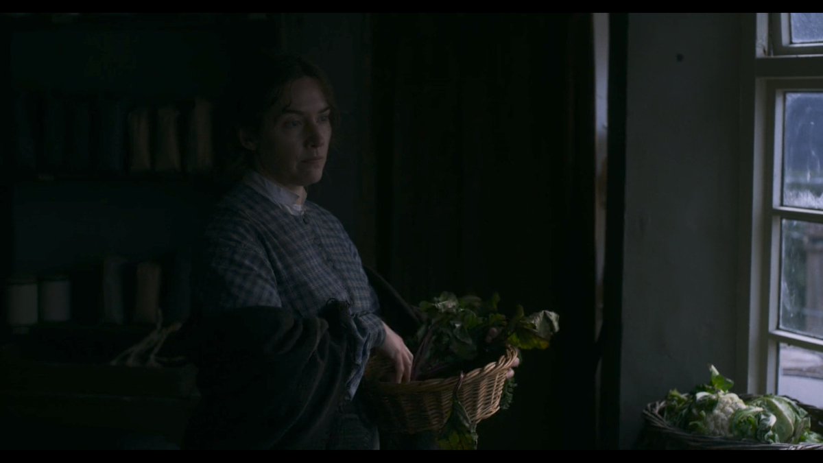 A love blossoms between two women in  #Ammonite. One sees the other through a window of a grocer. She observes how the younger woman smiles at the sight of a newborn baby. Is the window pane like the ideals of femininity that separate them? Thin yet terribly solid like glass?