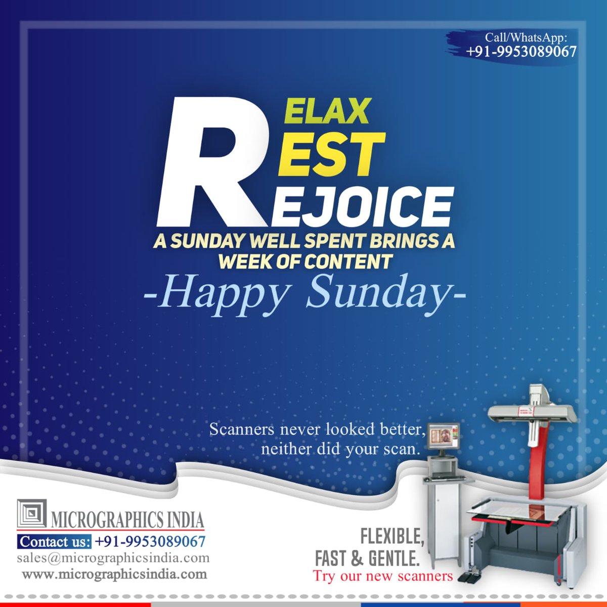 micrographicsin's tweet photo. ”There is always something new to learn and feel each Sunday.”
.
Relax rest &amp; Enjoy your sunday
.
Scanner never looked better, neither did your scan...
.
#happysunday #micrographicsindia https://t.co/GyzmaOKxoJ