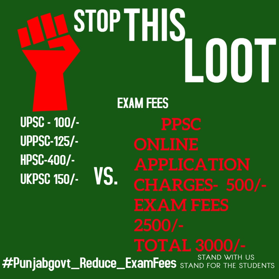 Anmolga41879844's tweet photo. UPSC - 100 ONLY
UPPSC- 125
HPSC- 400
PUNJAB PCS 3000
Apan insaan nhi ? Apan bhi students aa Job hai ni and lockdown toh bhi 3000 per form kidda pay krna? 
#Punjabgovt_Reduce_ExamFees 
@capt_amarinder

@PunjabGovtIndia

@ravishndtv

@diljitdosanjh

@BhagwantMann https://t.co/AhcSXlFEz9